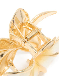 Gold Cream Enamel Frangipani Flower Claw Clip - link has visual effect only