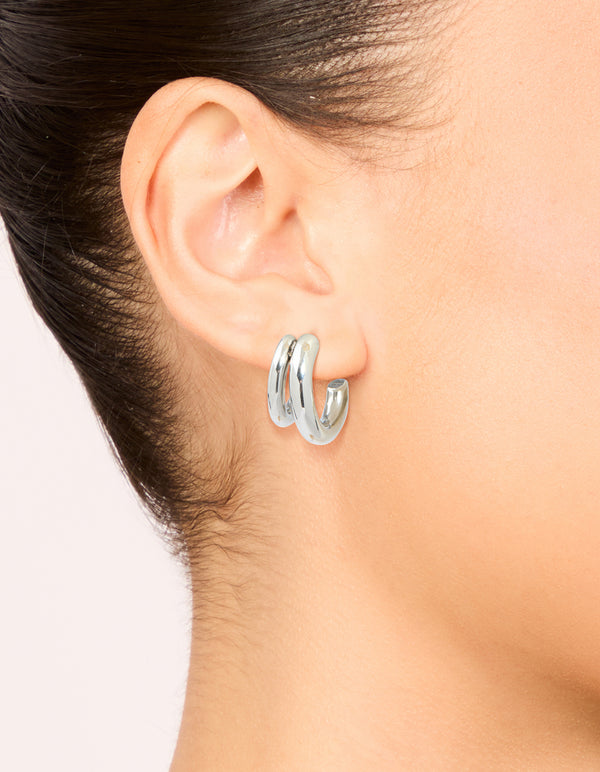 Waterproof Stainless Steel Double Illusion Open Hoop Earrings