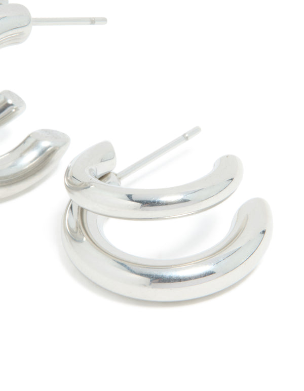 Waterproof Stainless Steel Double Illusion Open Hoop Earrings