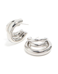 Waterproof Gold Plated Stainless Steel Triple Illusion Hoop Earrings - link has visual effect only