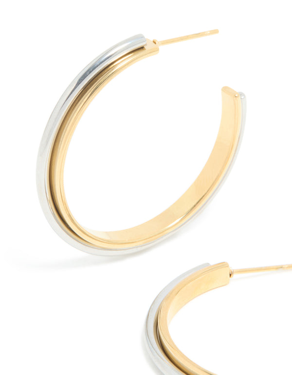 Waterproof Mixed Metal Plated Stainless Steel Large Illusion Hoop Earrings