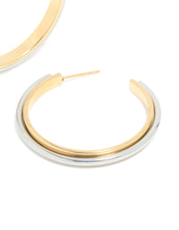 Waterproof Mixed Metal Plated Stainless Steel Large Illusion Hoop Earrings - link has visual effect only