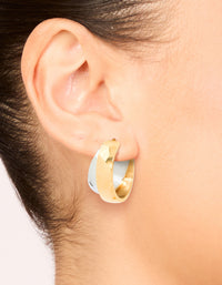 Waterproof Mixed Metals Plated Stainless Steel Small Illusion Hoop Earrings - link has visual effect only