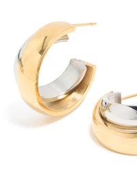 Waterproof Mixed Metals Plated Stainless Steel Small Illusion Hoop Earrings - link has visual effect only