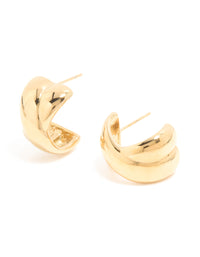 Waterproof Gold Plated Stainless Steel Double Cross Over Illusion Hoop Earrings - link has visual effect only
