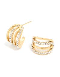 Waterproof Gold Plated Stainless Steel Cubic Zirconia Pave 4-Row Illusion Hoop Earrings - link has visual effect only