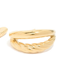 Waterproof Gold Plated Stainless Steel Ribbed Illusion Hoop Earrings - link has visual effect only