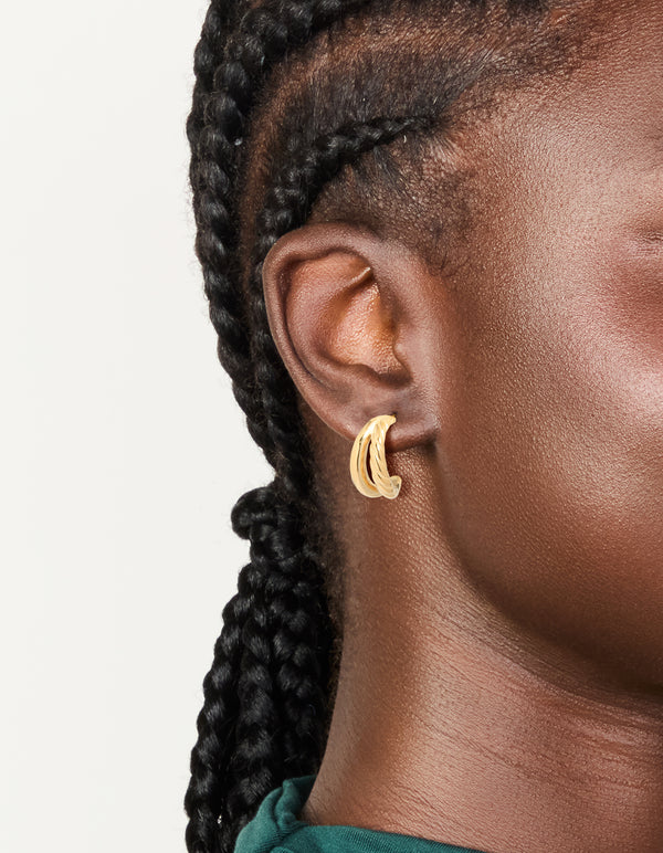 Waterproof Gold Plated Stainless Steel Ribbed Illusion Hoop Earrings