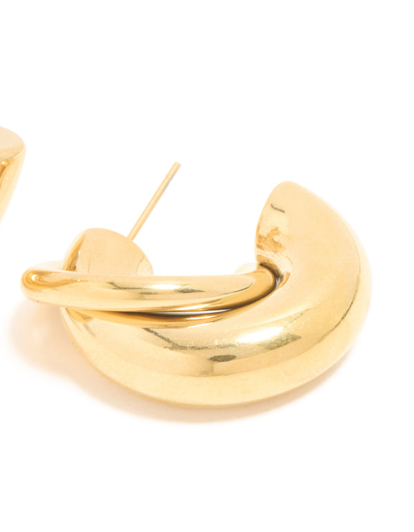Waterproof Gold Plated Stainless Steel Medium Illusion Hoop Earrings