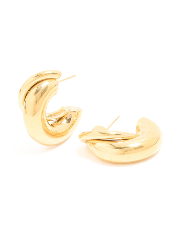 Waterproof Gold Plated Stainless Steel Medium Illusion Hoop Earrings