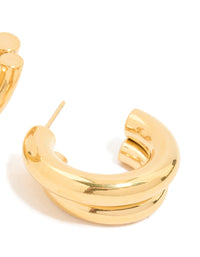 Waterproof Gold Plated Stainless Steel Double Illusion Hoop Earrings - link has visual effect only