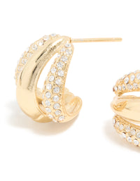 Waterproof Gold Plated Stainless Steel Diamante Trio Illusion Hoop Earrings - link has visual effect only