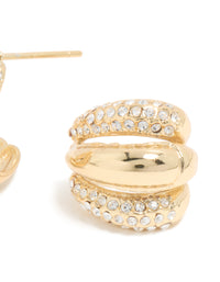 Waterproof Gold Plated Stainless Steel Diamante Trio Illusion Hoop Earrings - link has visual effect only