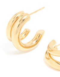 Waterproof Gold Plated Stainless Steel Double Illusion Open Hoop Earrings - link has visual effect only