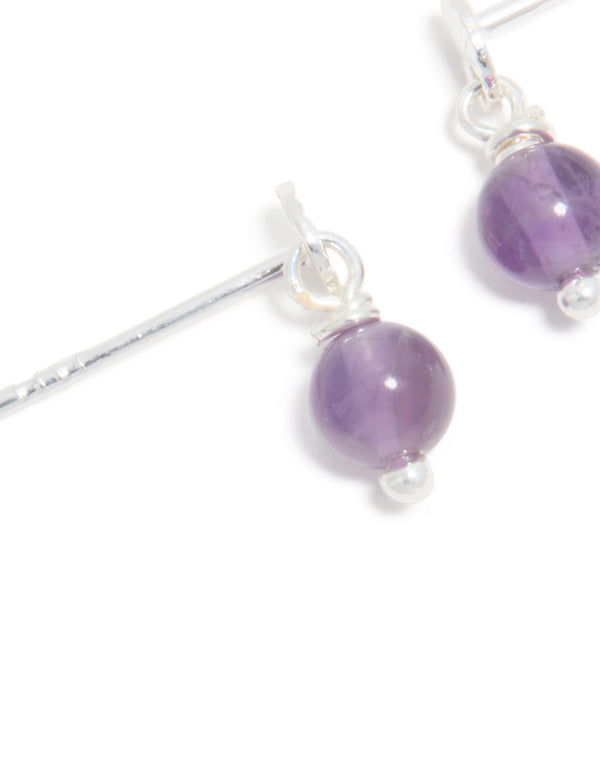 Sterling Silver Amethyst Semi-Precious Stone Drop Earrings