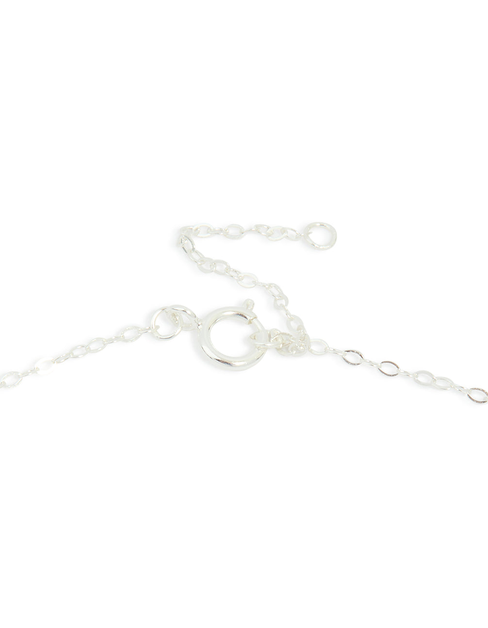 A sterling silver molten round pendant necklace clasp detail view