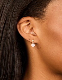 Gold Plated Sterling Silver Rose Quartz Semi Precious Stone Drop Earrings - link has visual effect only
