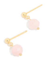 Gold Plated Sterling Silver Rose Quartz Semi Precious Stone Drop Earrings - link has visual effect only