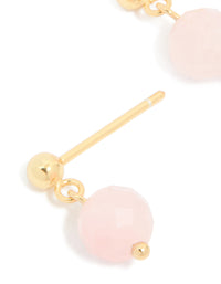 Gold Plated Sterling Silver Rose Quartz Semi Precious Stone Drop Earrings - link has visual effect only