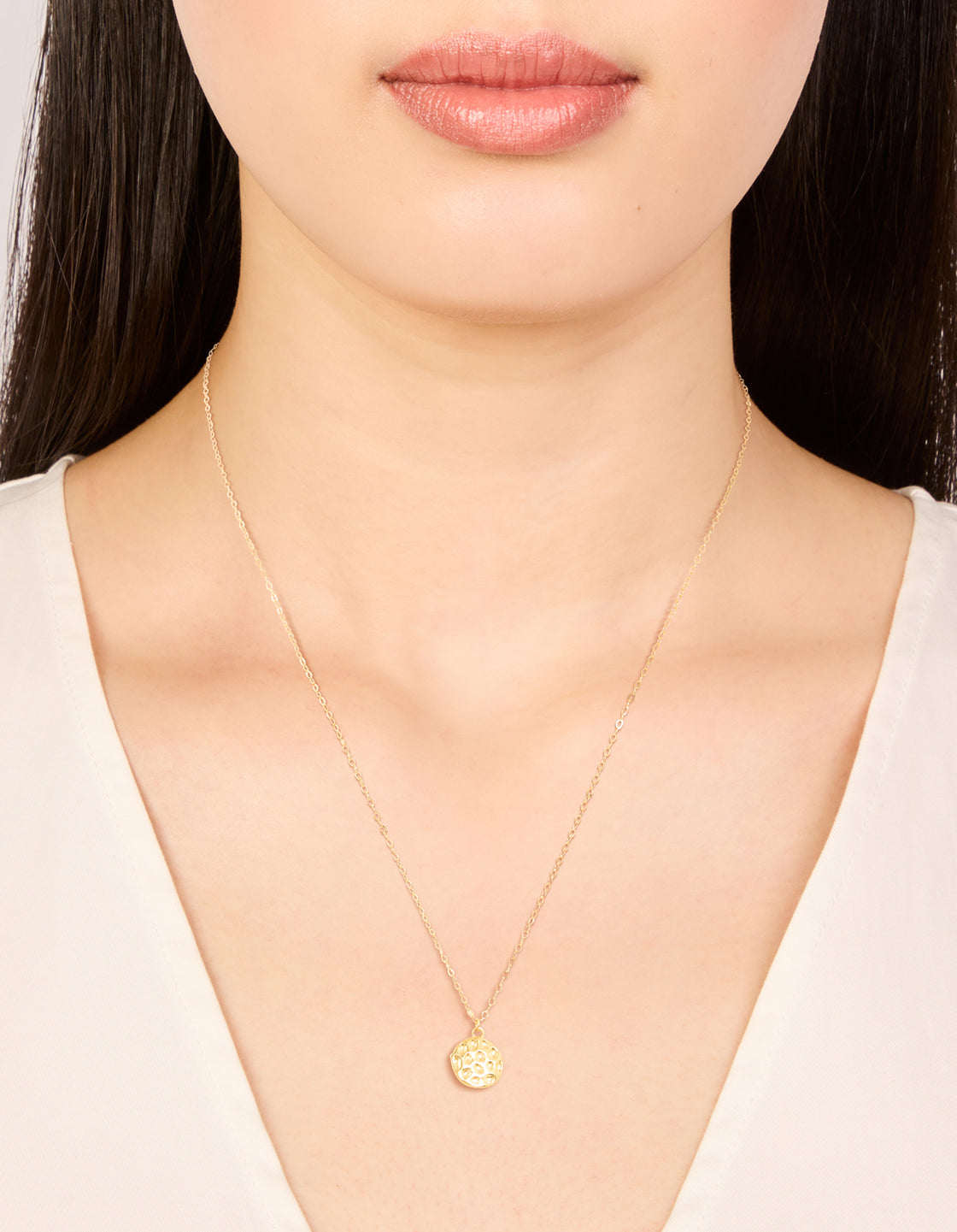 Gold Plated Sterling Silver Molten Round Pendant Necklace