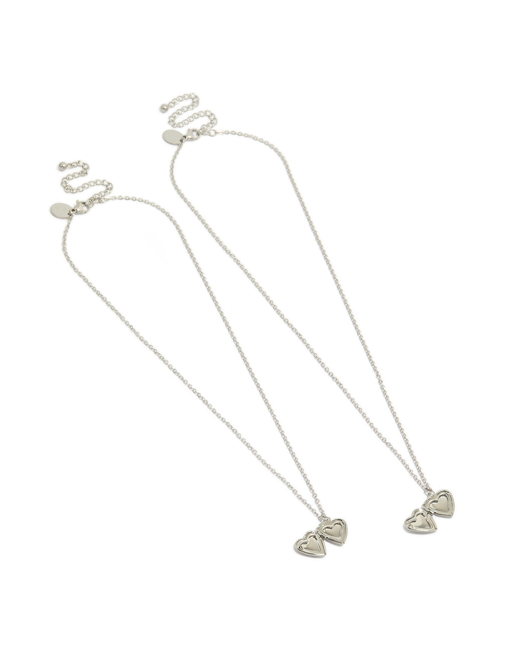 Showcasing heart locket pendant necklaces crafted from waterproof stainless steel in silver, available as a 2-pack front view