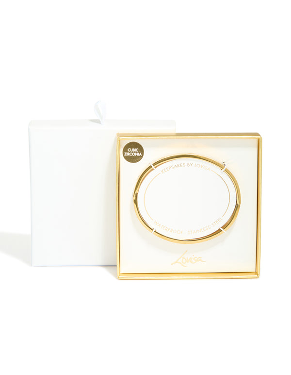 Waterproof Gold Plated Stainless Steel Cubic Zirconia Hinged Sunburst Bangle