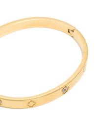 Waterproof Gold Plated Stainless Steel Cubic Zirconia Flower Bangle - link has visual effect only