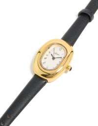 Black PU Leather Bubble Oval Watch - link has visual effect only