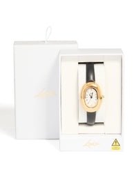 Black PU Leather Bubble Oval Watch - link has visual effect only