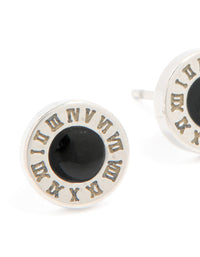 Mens Waterproof Stainless Steel Roman Numeral Round Stud Earrings - link has visual effect only