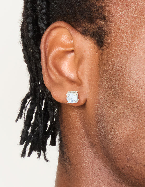 Mens Waterproof Stainless Steel Large Round Cubic Zirconia Stud Earrings