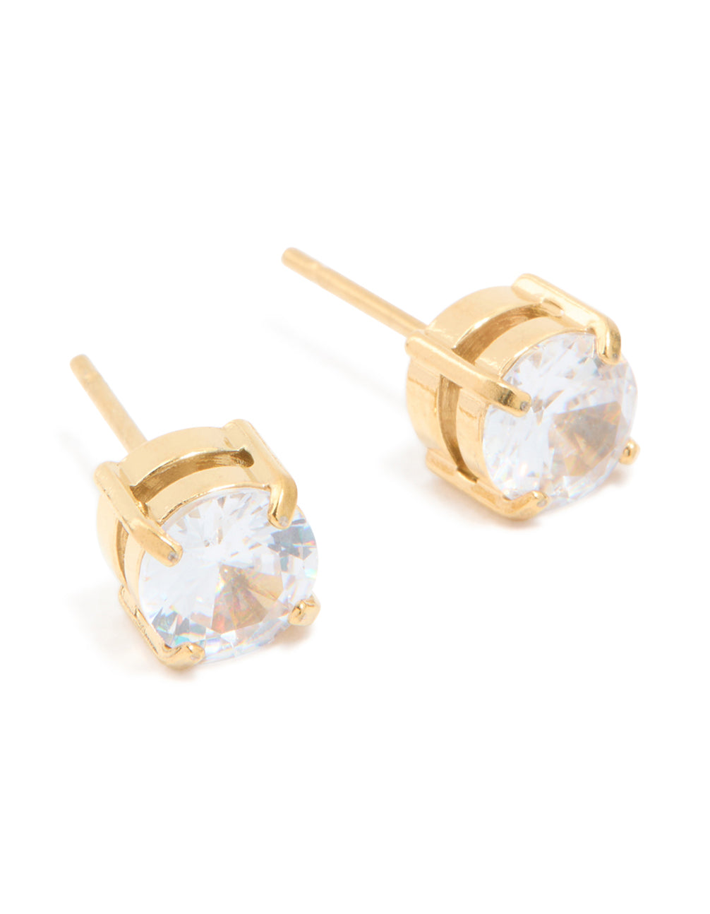 Mens Waterproof Gold Plated Stainless Steel Small Round Cubic Zirconia Stud Earrings