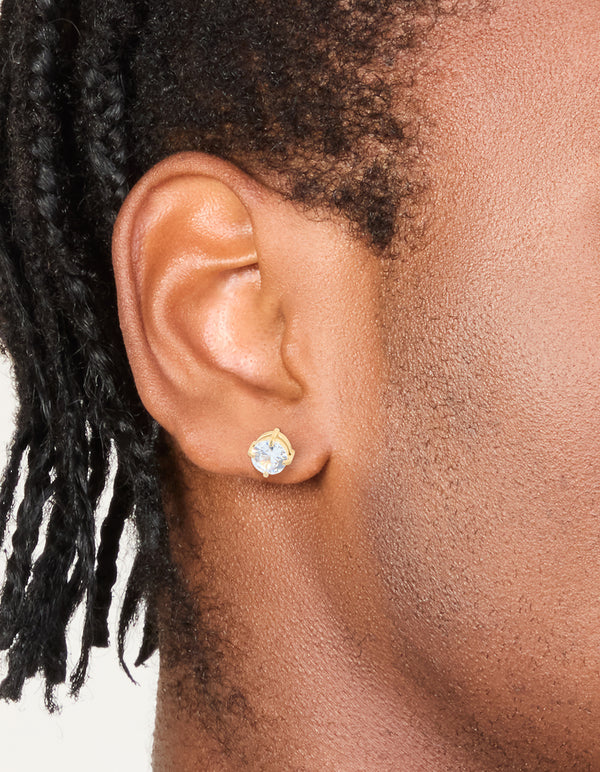 Mens Waterproof Gold Plated Stainless Steel Small Round Cubic Zirconia Stud Earrings