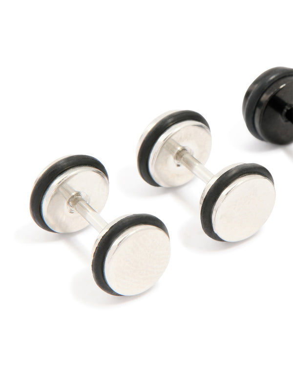 Mens Waterproof Stainless Steel Black Coated Metal Mixed Flat Back Studs 2-Pack