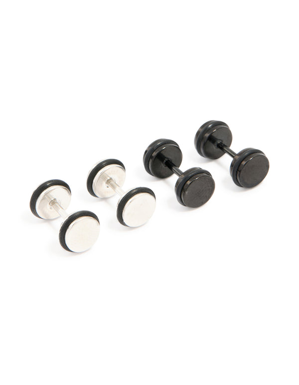 Mens Waterproof Stainless Steel Black Coated Metal Mixed Flat Back Studs 2-Pack
