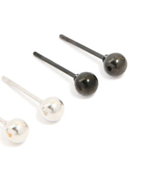 Mens Waterproof Stainless Steel Mixed Metal Ball Stud Earrings 3 Pack - link has visual effect only