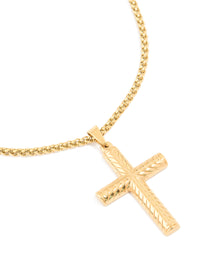 Mens Waterproof Gold Plated Stainless Steel Detailed Cross Pendant Necklace - link has visual effect only