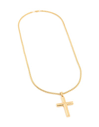 Mens Waterproof Gold Plated Stainless Steel Detailed Cross Pendant Necklace - link has visual effect only
