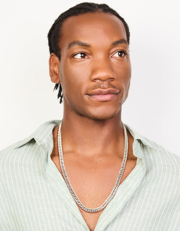 Mens Waterproof Stainless Steel Smooth Cuban Link Necklace