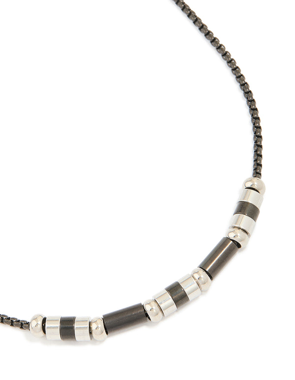 Mens Waterproof Stainless Steel Mixed Rondelle Necklace