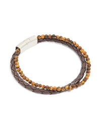 Mens Waterproof Stainless Steel Semi Precious Beaded & Braided Bracelet - link has visual effect only