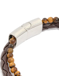 Mens Waterproof Stainless Steel Semi Precious Beaded & Braided Bracelet - link has visual effect only