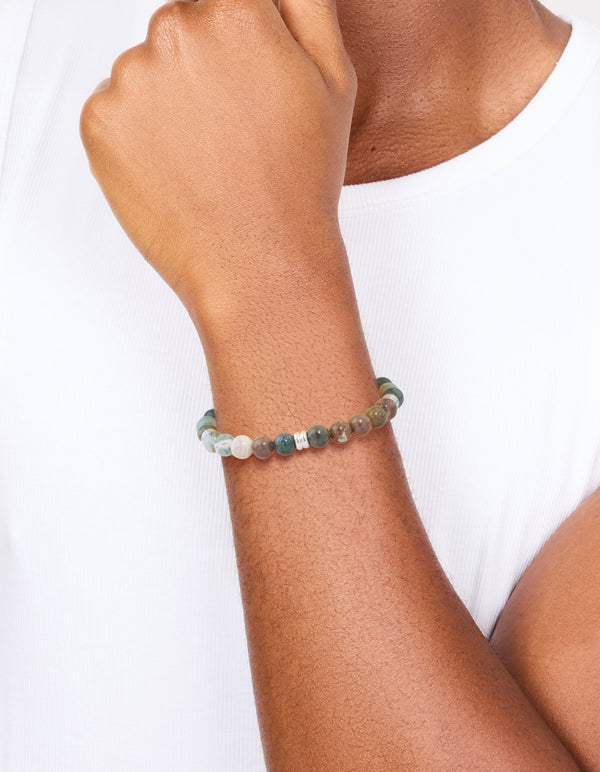 Mens Waterproof Stainless Steel Semi Precious Beaded Bracelet