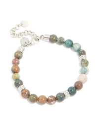 Mens Waterproof Stainless Steel Semi Precious Beaded Bracelet - link has visual effect only