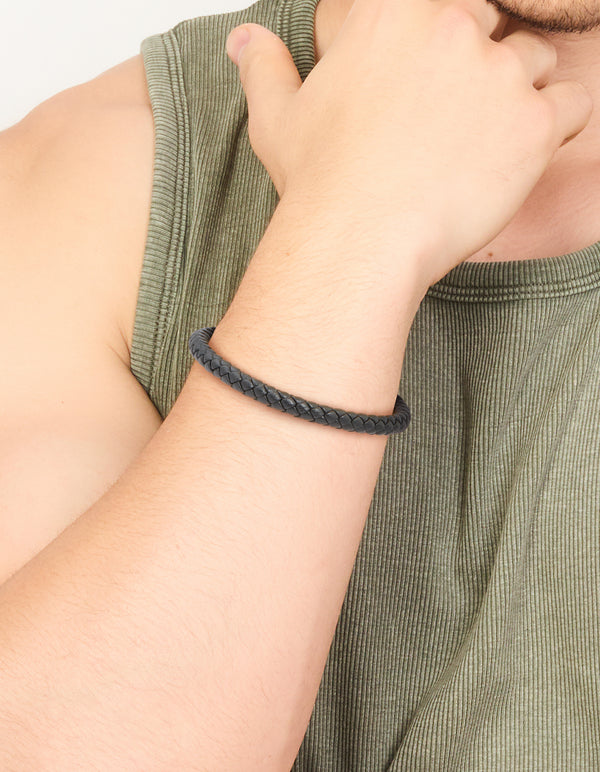 Mens Waterproof Stainless Steel Single Braided Cord Bracelet