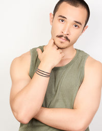 Mens Waterproof Stainless Steel Cord Wrap Bracelet - link has visual effect only