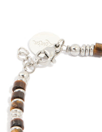 Mens Waterproof Stainless Steel Semi Precious Tiger's Eye Beaded Bracelet - link has visual effect only