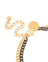 Mens Waterproof Gold Plated Stainless Steel & Black Coated Metal Double Chain Bracelet - link has visual effect only