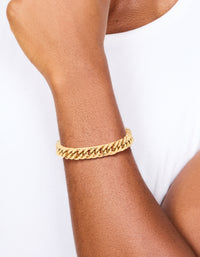 Mens Waterproof Gold Plated Stainless Steel Large Miami Cuban Link Bracelet - link has visual effect only