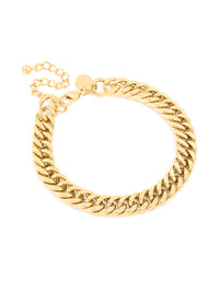 Mens Waterproof Gold Plated Stainless Steel Large Miami Cuban Link Bracelet - link has visual effect only